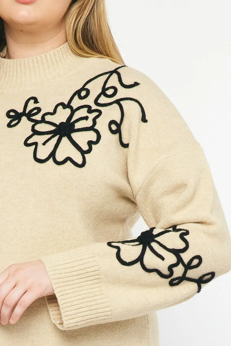 Stitch Of Flowers Natural Sweater