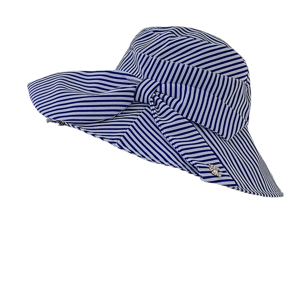 Stripe Beach Sun Hat Cotton Wide Brim Hat For Women Elegant Multipurpose Foldable Anti-UV Cap For Lady