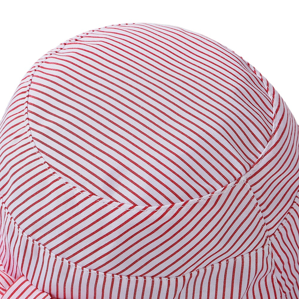 Stripe Beach Sun Hat Cotton Wide Brim Hat For Women Elegant Multipurpose Foldable Anti-UV Cap For Lady