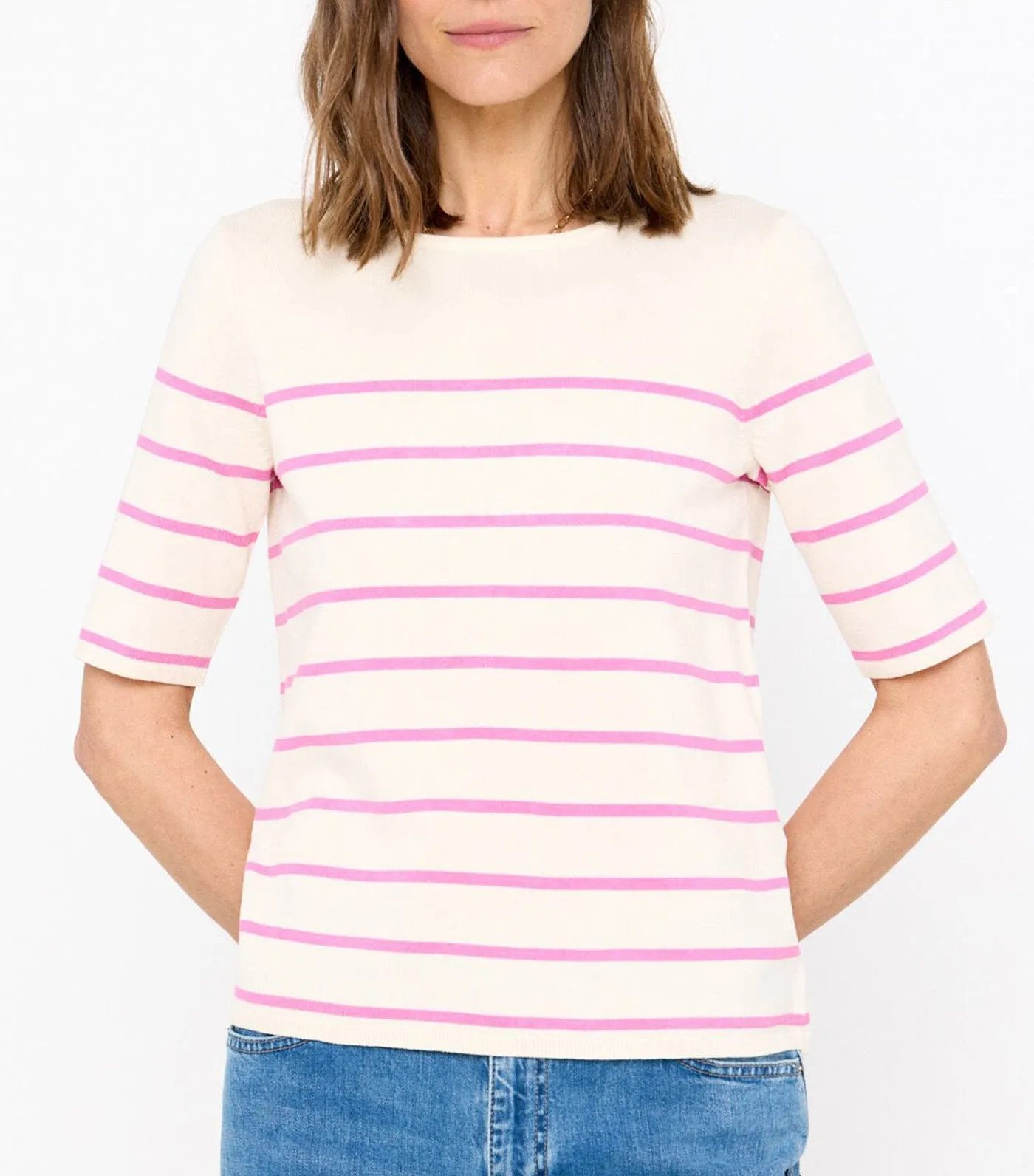 Striped Short Sleeve Sweater Purple