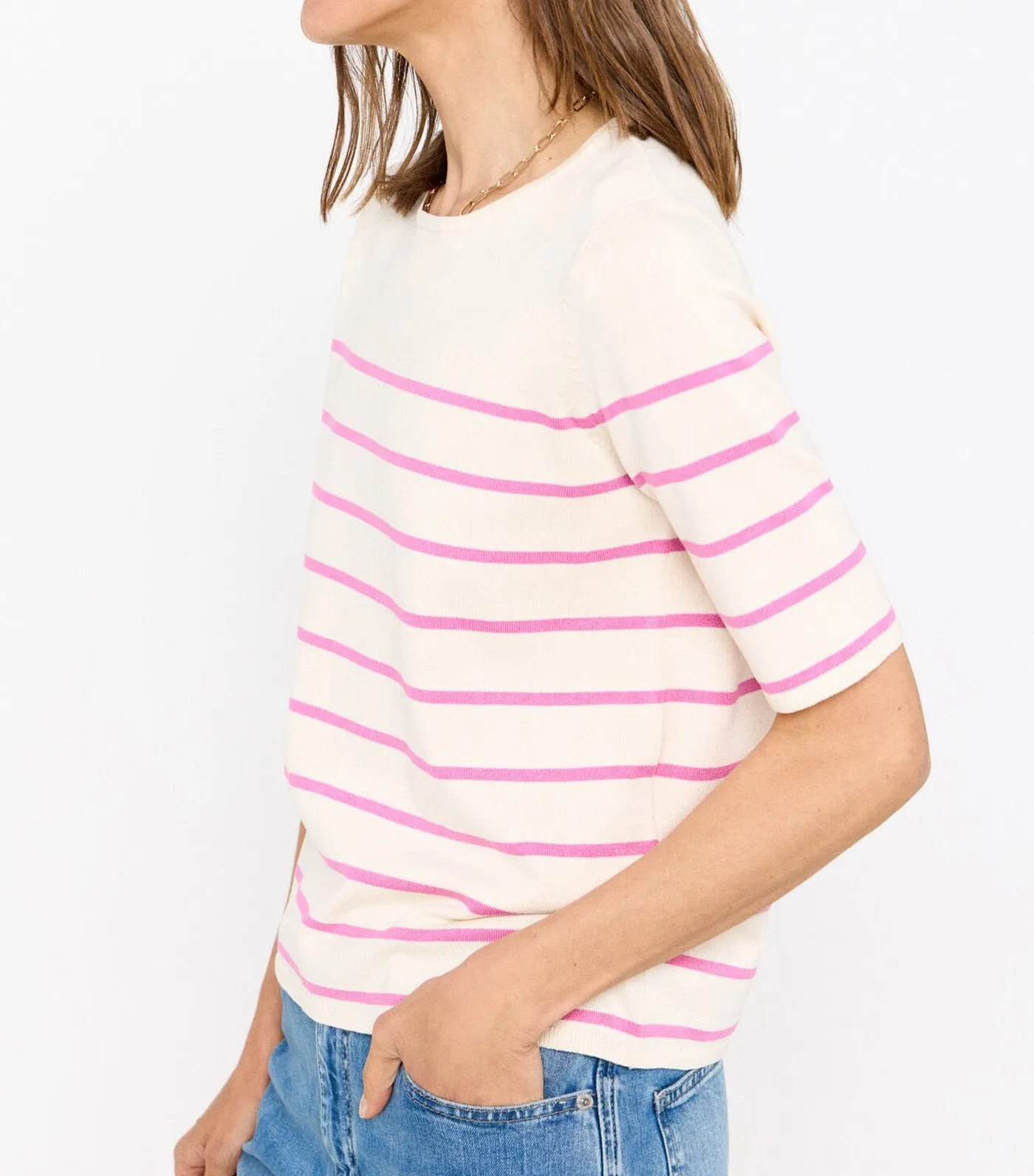 Striped Short Sleeve Sweater Purple