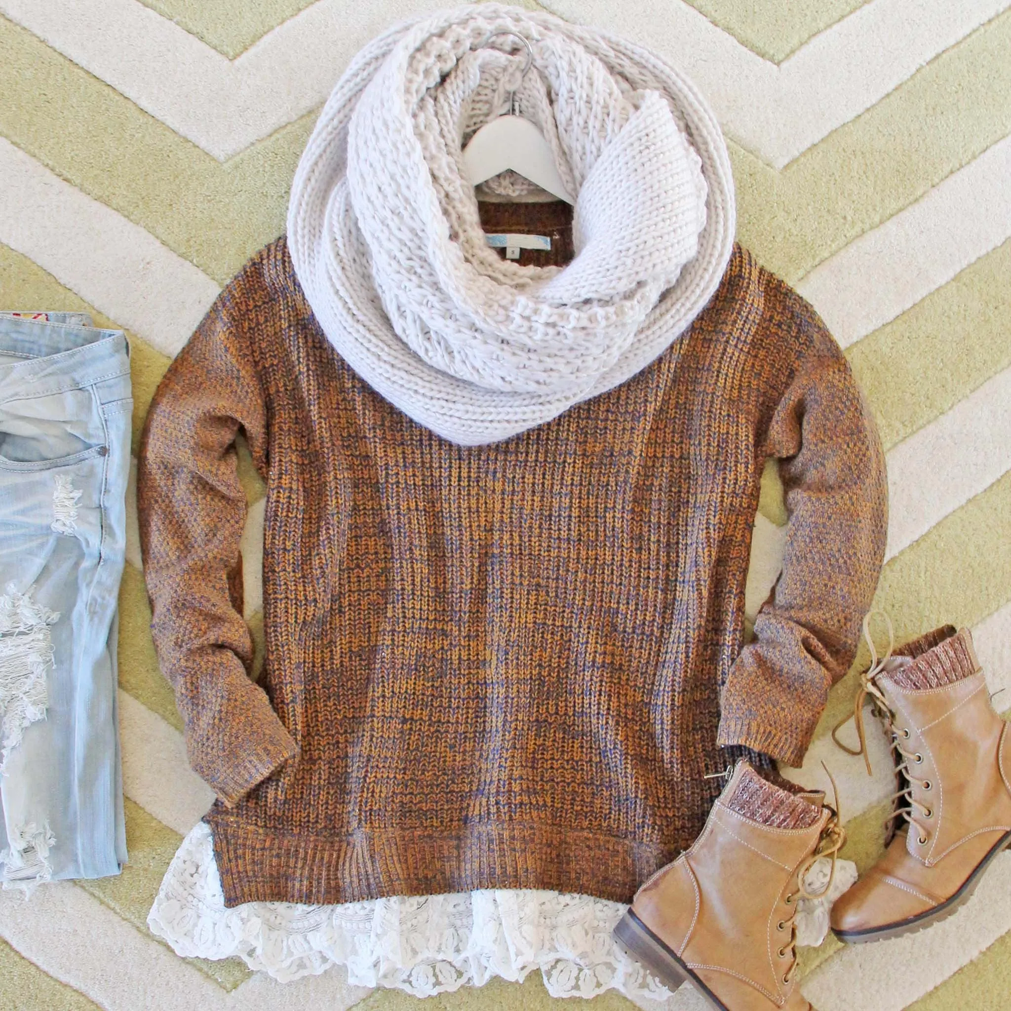 The Boyfriend Lace Sweater in Timber