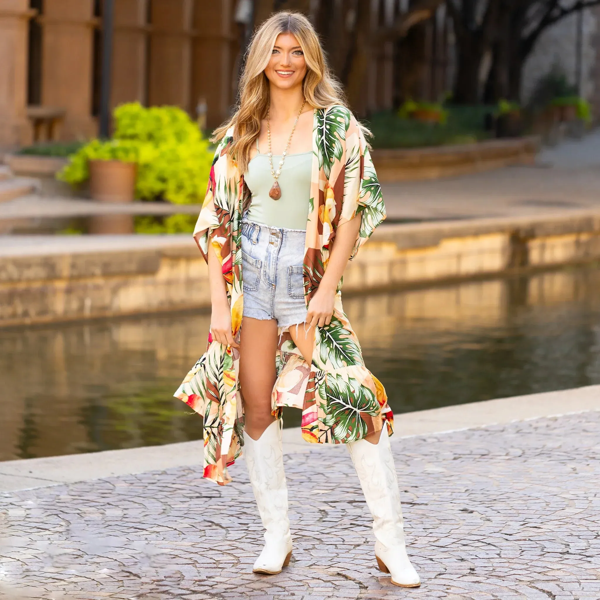 Tropical ruffle hem duster