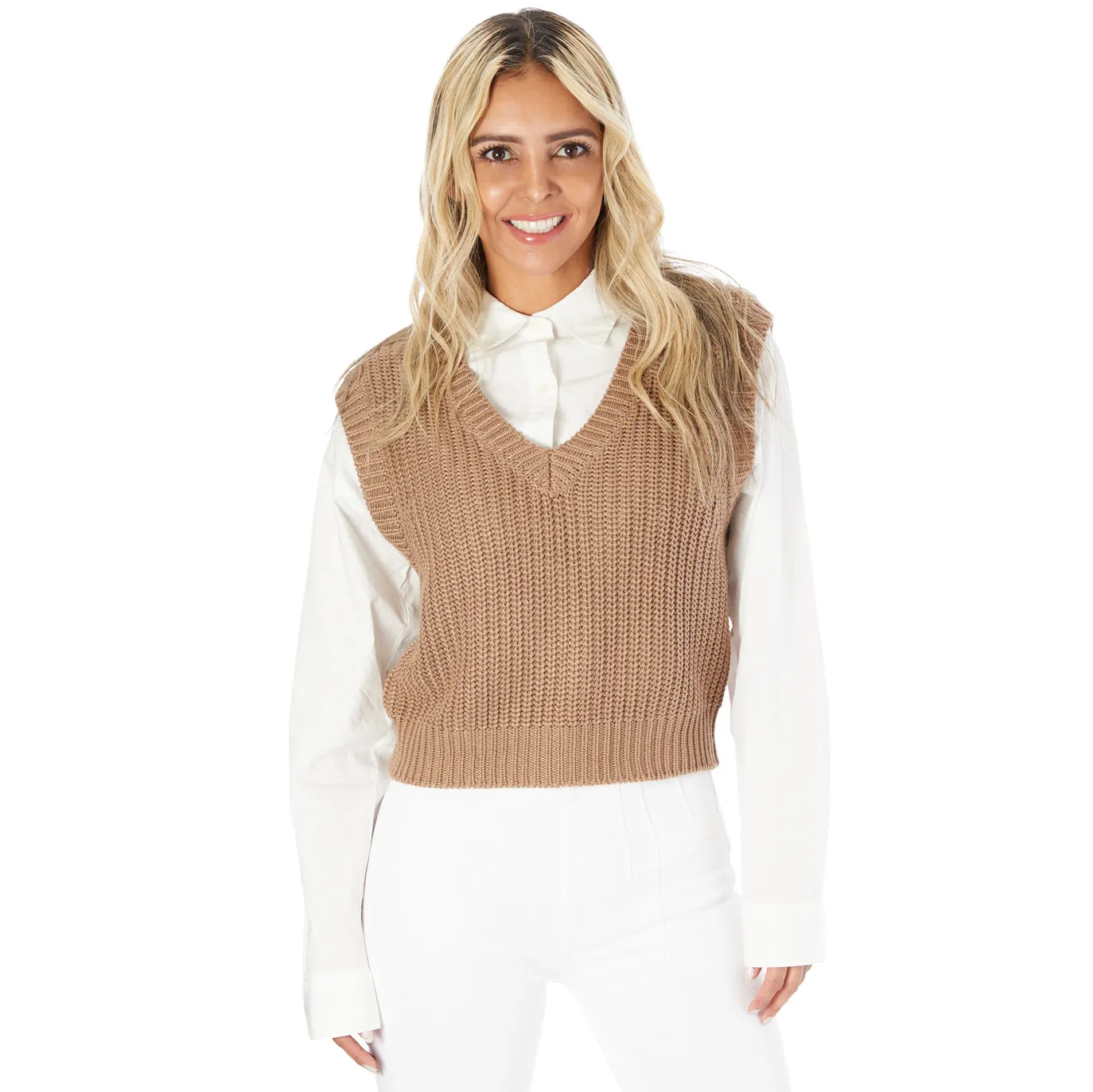 Twofer Crop Shirt & Sweater Vest