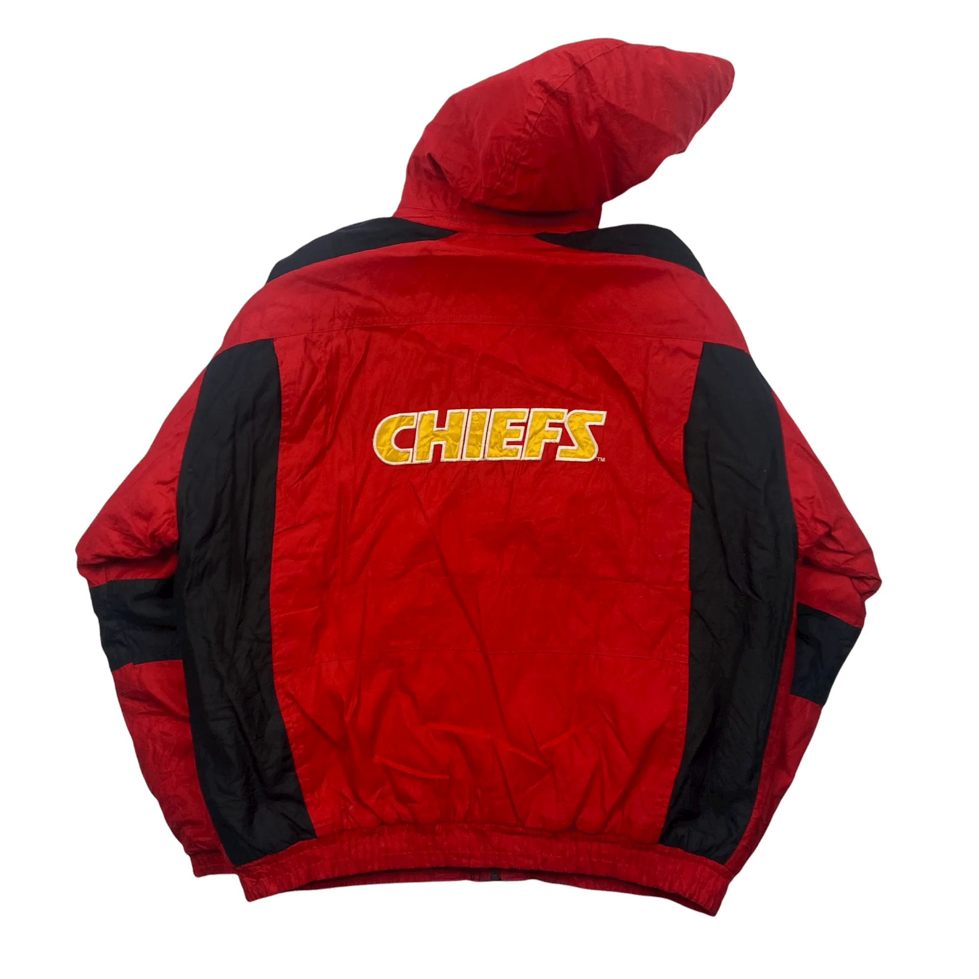 Vintage Red + Black Reebok NFL Pro Line Kansas City Chiefs Large Logo Spell-Out Jacket - Extra Large