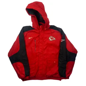 Vintage Red + Black Reebok NFL Pro Line Kansas City Chiefs Large Logo Spell-Out Jacket - Extra Large