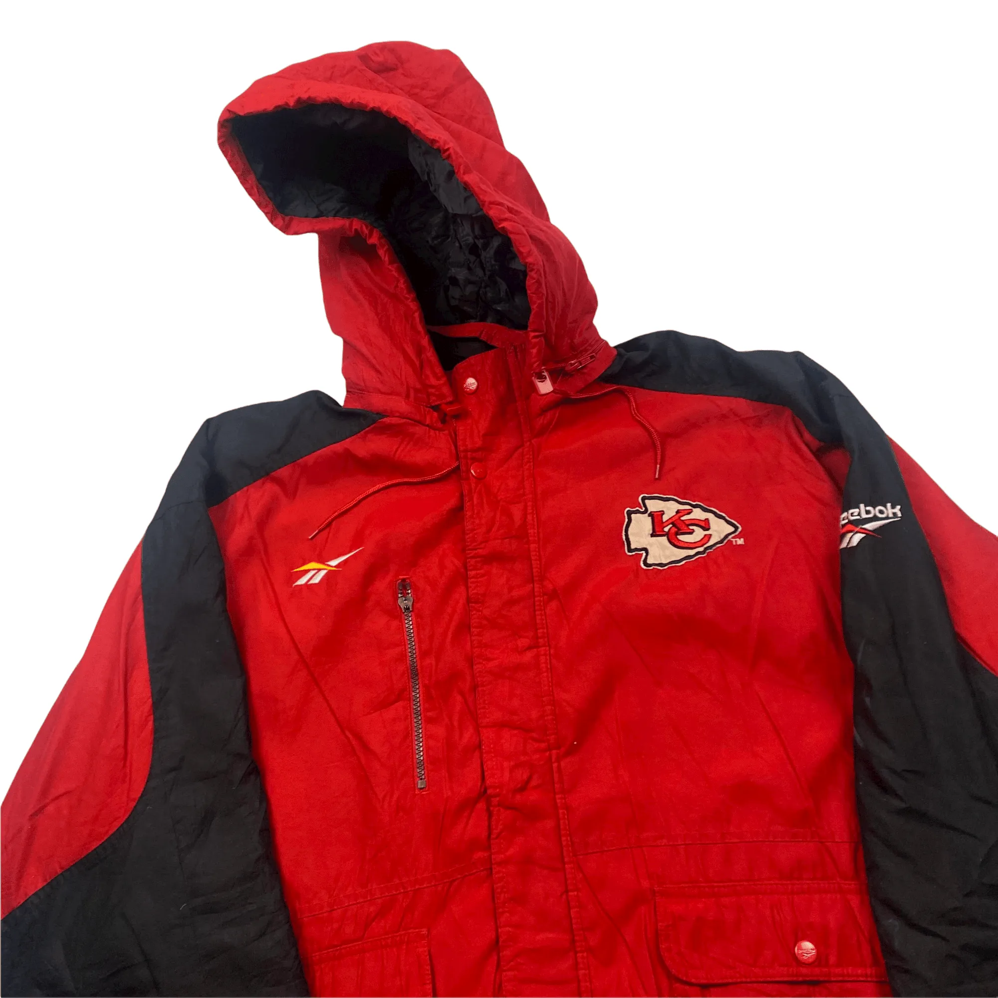 Vintage Red + Black Reebok NFL Pro Line Kansas City Chiefs Large Logo Spell-Out Jacket - Extra Large