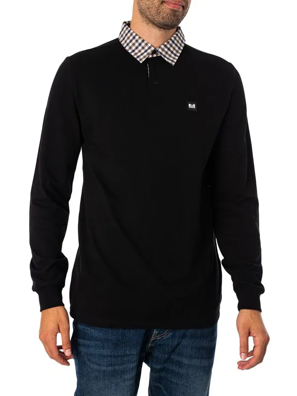 Weekend Offender Walker Longsleeved Polo Shirt - Black/Mid House Check