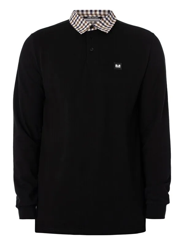 Weekend Offender Walker Longsleeved Polo Shirt - Black/Mid House Check