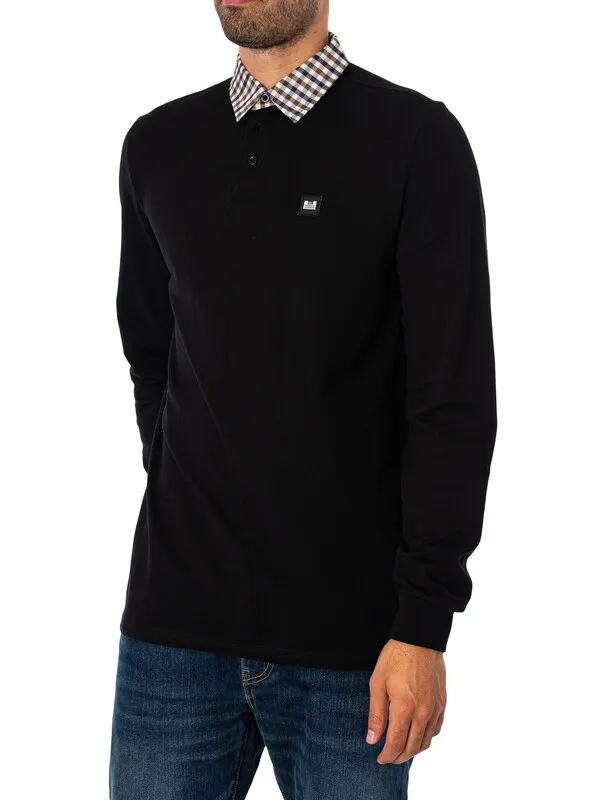 Weekend Offender Walker Longsleeved Polo Shirt - Black/Mid House Check