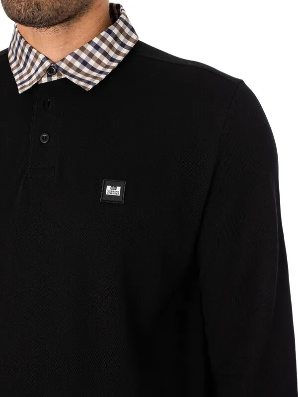 Weekend Offender Walker Longsleeved Polo Shirt - Black/Mid House Check