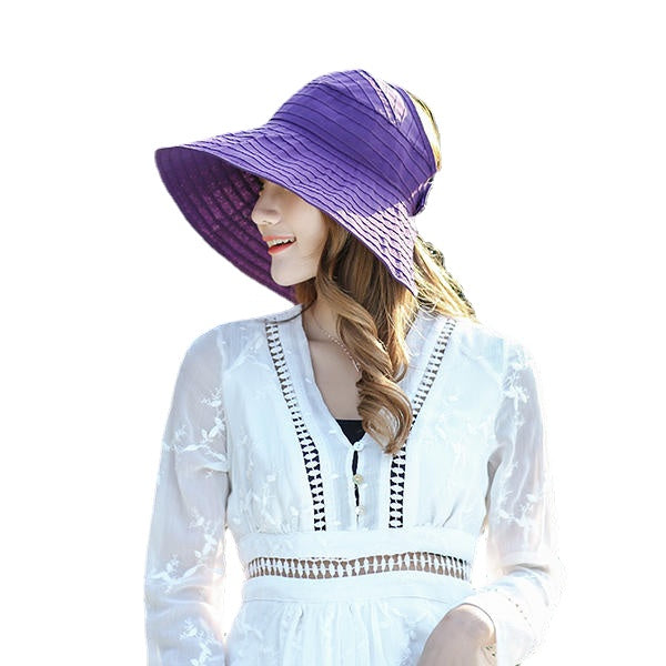 Women Foldable Sun Protective Beach Hat Summer Outdoor Gardening Anti-UV Wide Brim Visor Cap