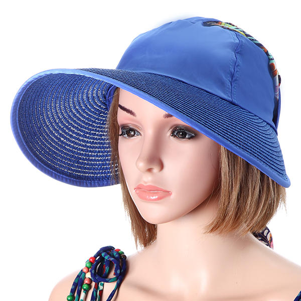 Womens Summer Outdoor Sun Protective Empty Top Beach Hat Wide Brim Anti-UV Gardening Visor Cap