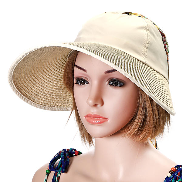 Womens Summer Outdoor Sun Protective Empty Top Beach Hat Wide Brim Anti-UV Gardening Visor Cap