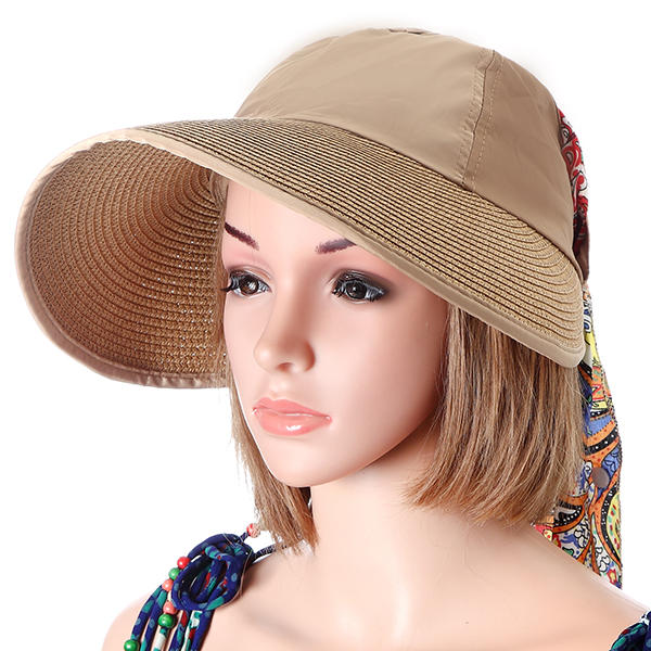 Womens Summer Outdoor Sun Protective Empty Top Beach Hat Wide Brim Anti-UV Gardening Visor Cap