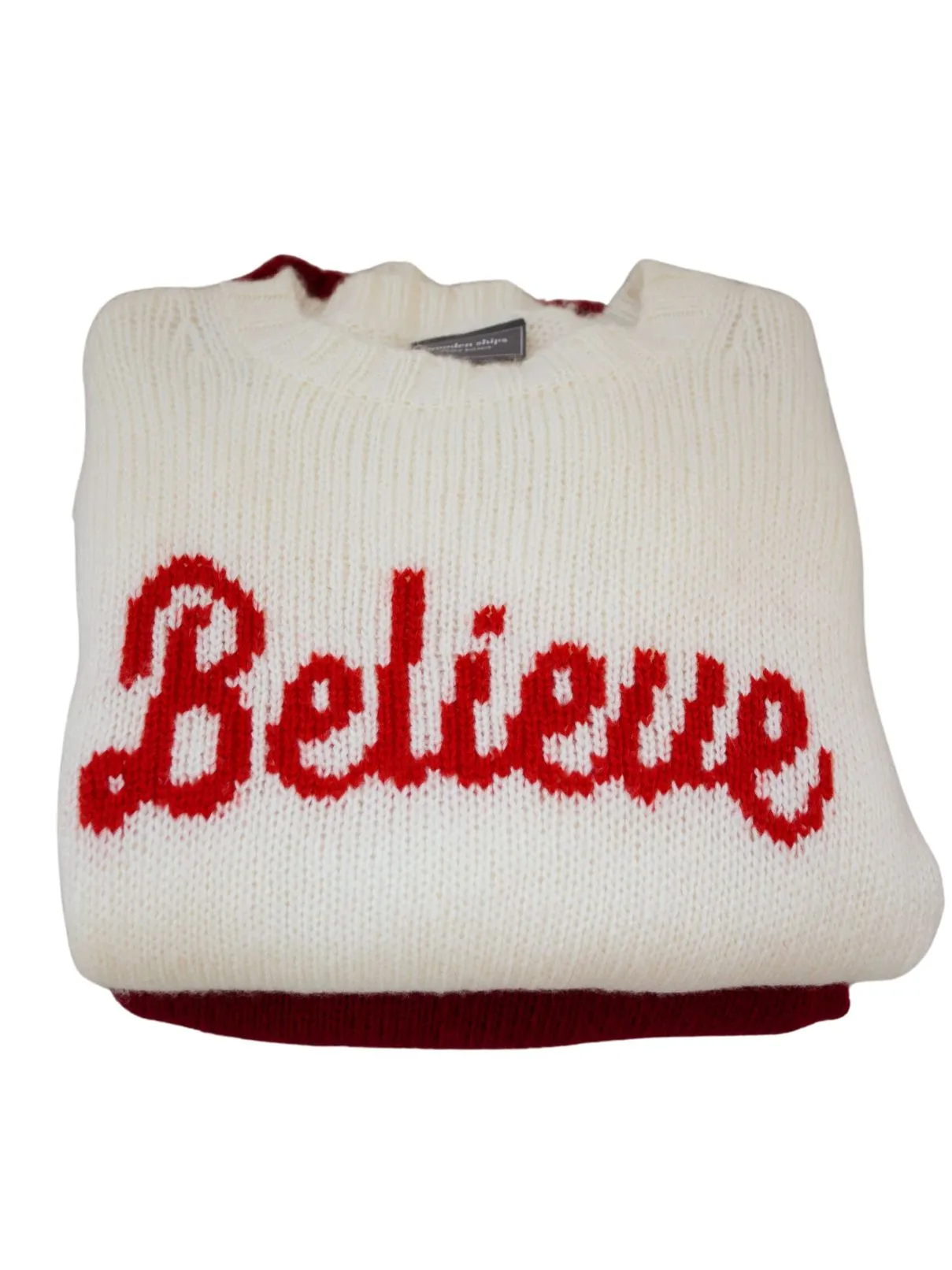 Wooden Ships Believe Sweater in Snow/Red