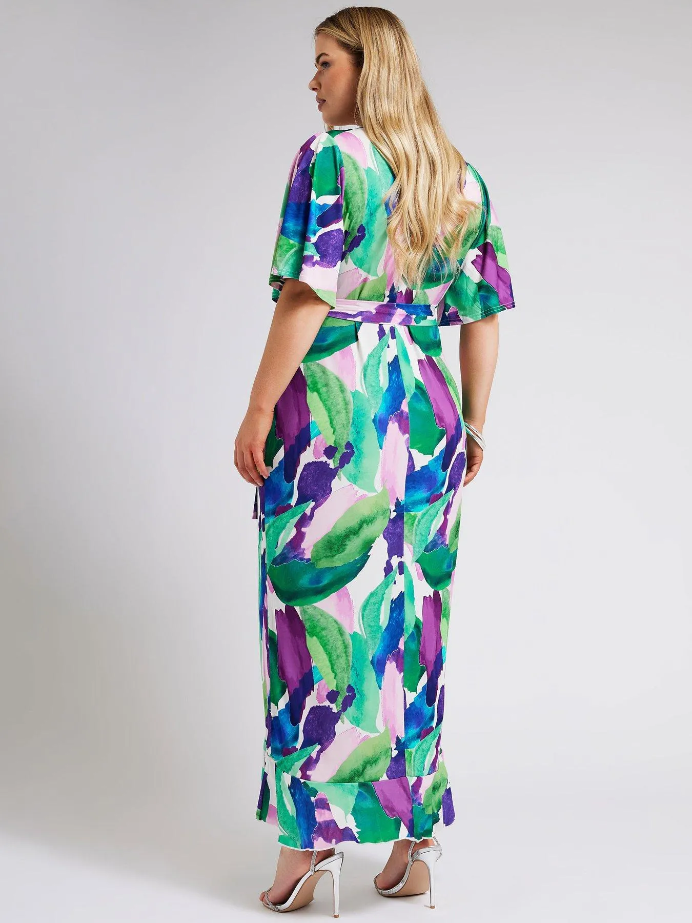 Yours Curve Abstract Floral Ruffle Hem Wrap Dress