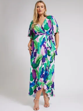 Yours Curve Abstract Floral Ruffle Hem Wrap Dress