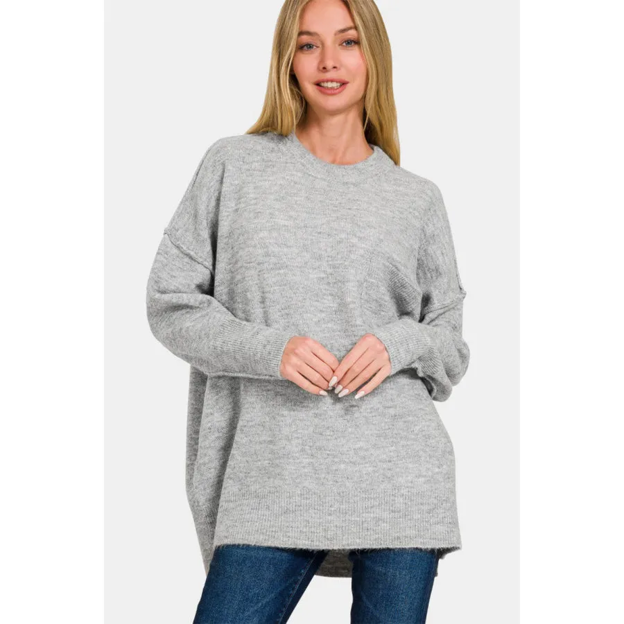 Zenana High-Low Hem Drop Shoulder Sweater