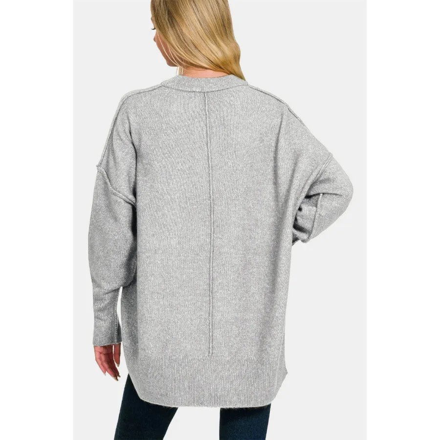 Zenana High-Low Hem Drop Shoulder Sweater