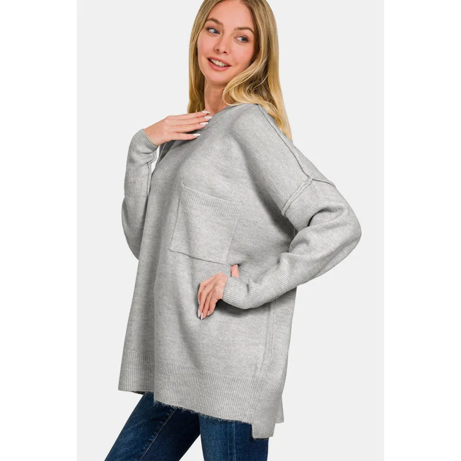 Zenana High-Low Hem Drop Shoulder Sweater