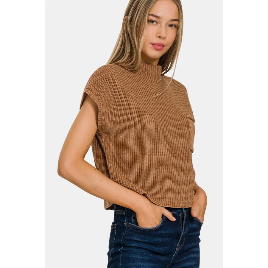 Zenana Mock Neck Short Sleeve Cropped Sweater