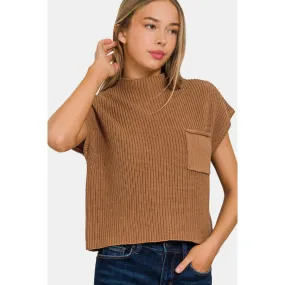 Zenana Mock Neck Short Sleeve Cropped Sweater